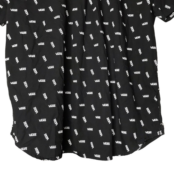 Vans Button Down Shirt Black White Spellout Short Sleeve Cotton Men’s Medium - Picture 9 of 10